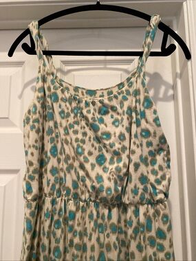M Ann Taylor Loft Maxi Sleeveless Teal Leopard/Cheetah Print Dress
